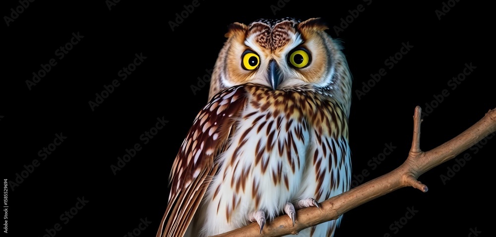 Obraz premium Close-up of an Oriental Bay Owl perched on a branch at night, oriental bay owl, nocturnal