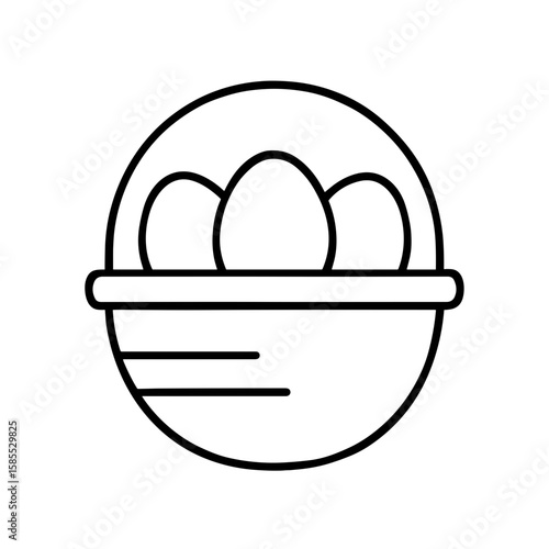 Egg basket with three eggs, symbolizing poultry harvest – outline