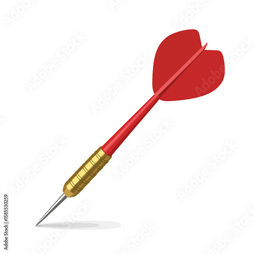 A single red dart with a golden barrel isolated on a white background