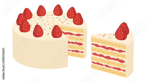Delicious Strawberry Shortcake A Digital Illustration of Layered Delight
