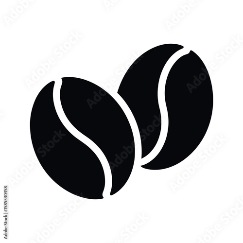 Two black coffee beans with a white background and a simple graphic style
