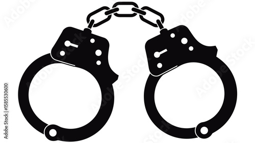 Symbolic black handcuffs isolated on white background representing arrest and justice