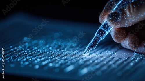 Hand holding a pen writing on a document