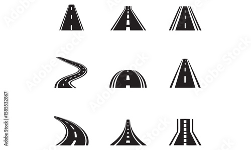 Desert and Mountain Road Vector Illustrations