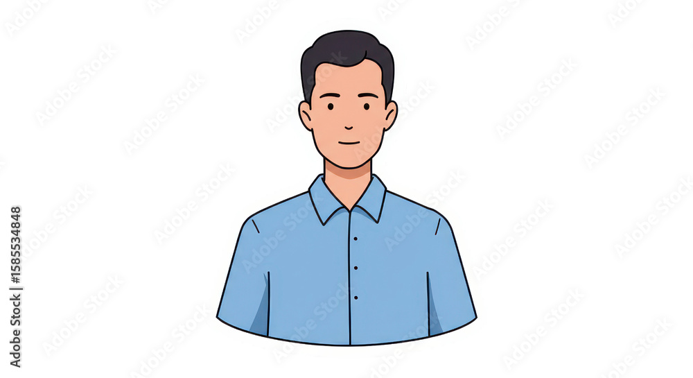 Fototapeta premium Smiling Cartoon Man in Blue Shirt Illustration