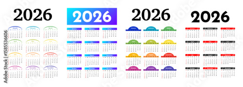 Set of calendars for 2026 isolated on a white background