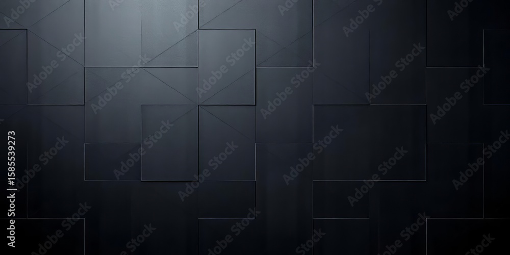 Fototapeta premium Subtle dark gray geometric grid on black, textured with abstract noise, depth, grid