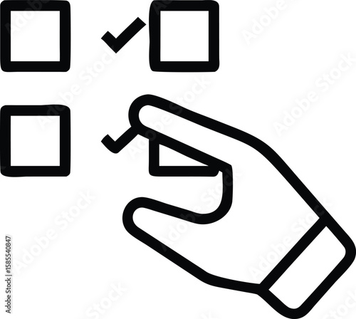 Hand selecting checkboxes, choosing options outline illustration for user interface design