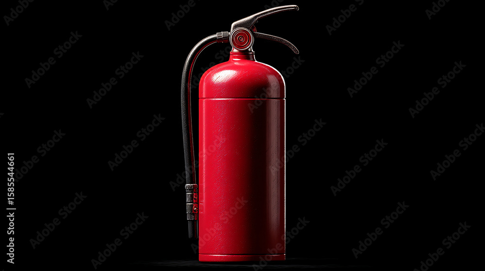 Obraz premium Red Fire Extinguisher Isolated on Black Background for Safety