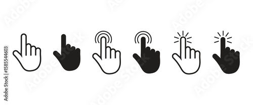 Hand cursor click icon set.