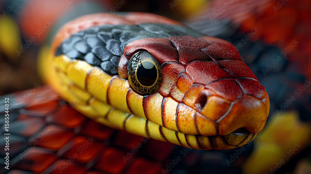 Fototapeta premium Detailed Close-Up of a Vibrant Red and Yellow Snake