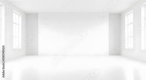Bright white empty room with large windows isolated on transparent background