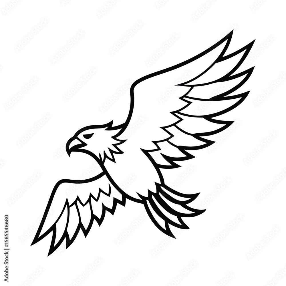Obraz premium Black line art eagle soaring flying wings