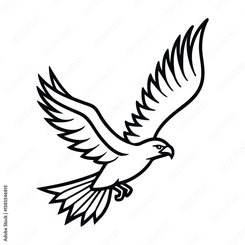 Obraz premium Black line art eagle soaring flying bird