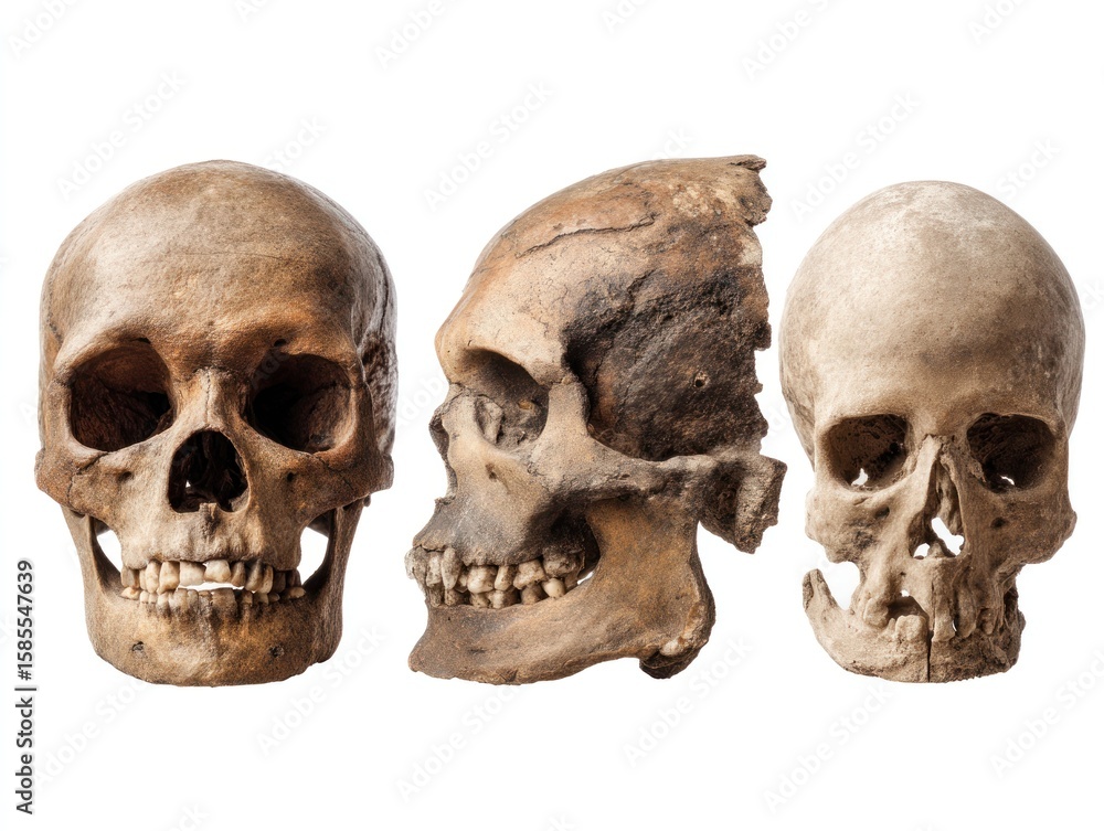 Naklejka premium Three human skulls isolated