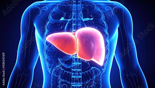 3D anatomical illustration of the human liver