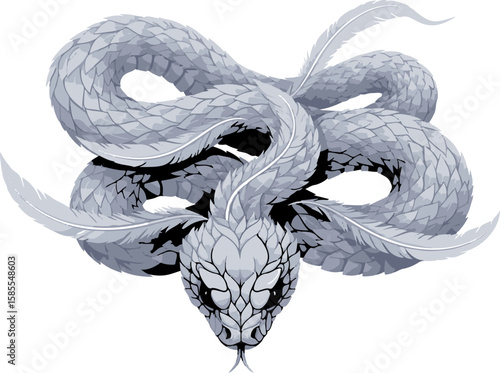Abstract Feather Snake with Red Eyes in Elegant Style