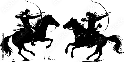 Dynamic Mounted Archer Silhouettes: Ancient Cavalry and Archery Warriors
