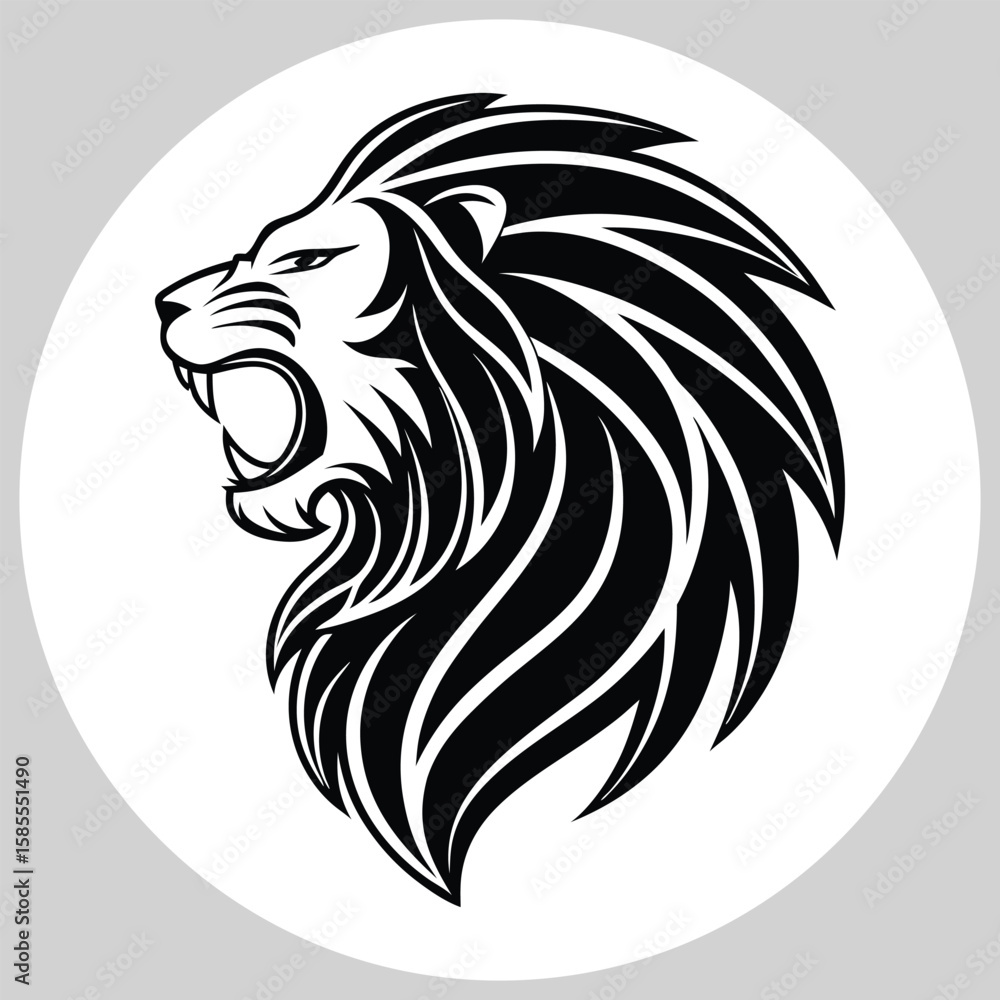Fototapeta premium Majestic lion roaring black silhouette white