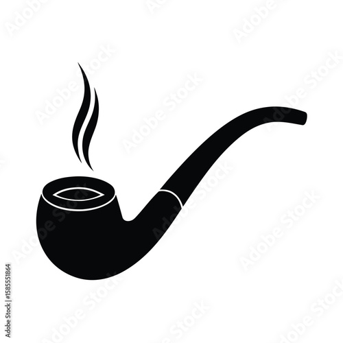 Classic smoking pipe with wisps of smoke silhouette