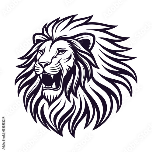 Majestic lion roaring with flowing mane silhouette