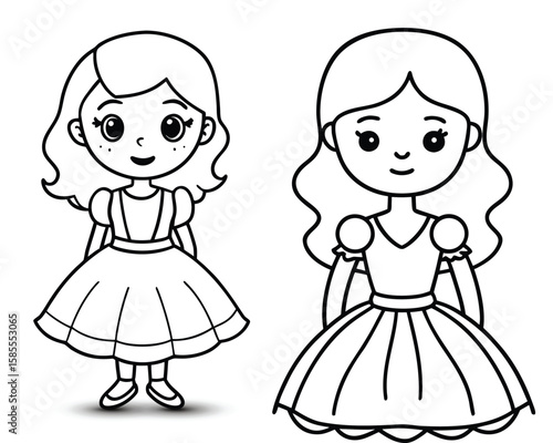 Cute Cartoon Princess Girls in Dresses