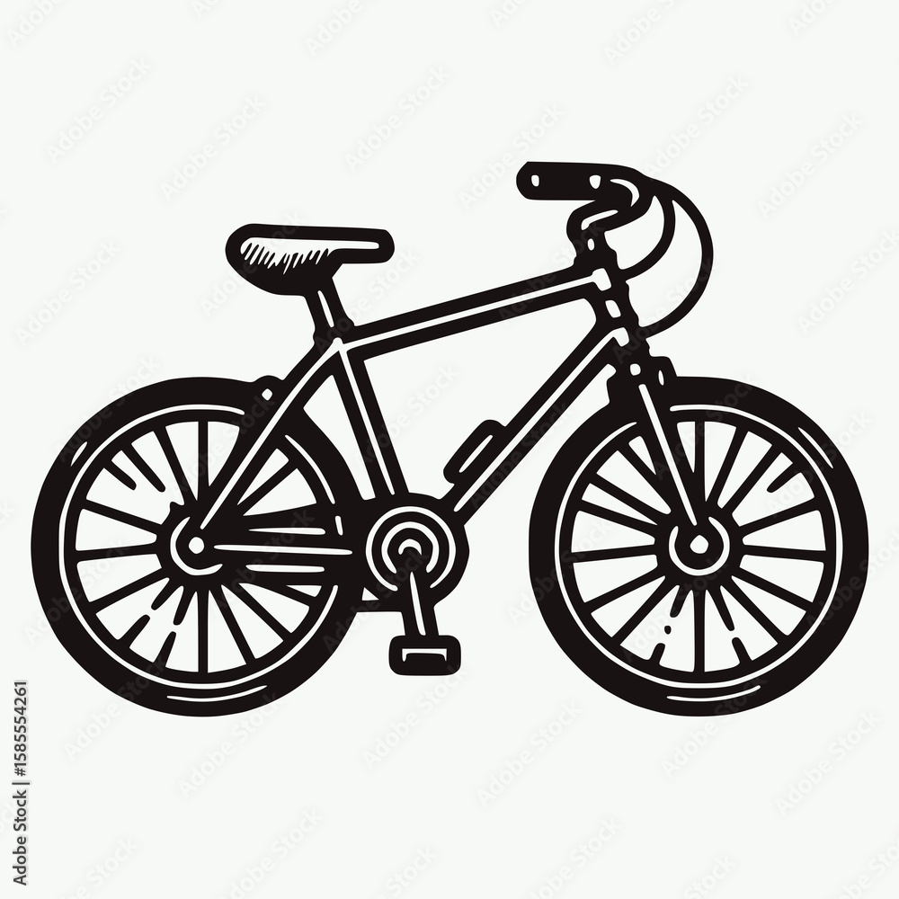 Fototapeta premium Line art bicycle, black outline, solid red fill, white background