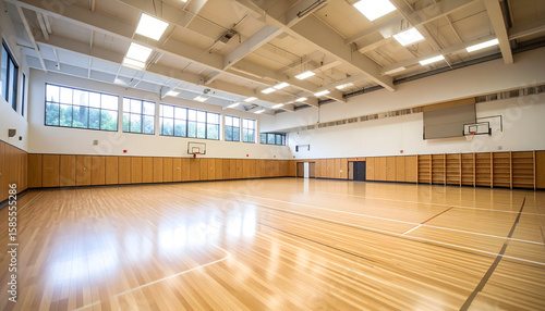 Wallpaper Mural Spacious Gymnasium Interior with Bright Lighting and Wooden Floor Torontodigital.ca