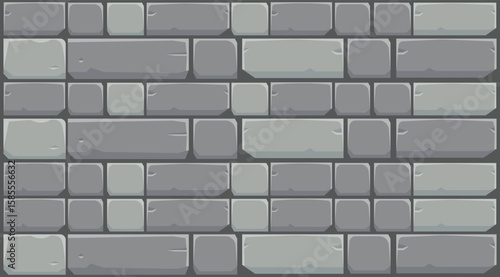 Horizontal Seamless Pattern of Gray Stone Brick Wall Design.