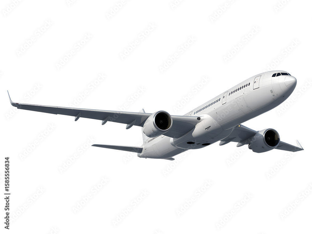 Fototapeta premium White Passenger Airplane Flight isolated on a transparent background