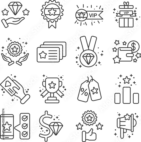 Exclusive Customer icon set. Includes of premium, vip, loyalty, member, elite, and More. Outline icons vector collection