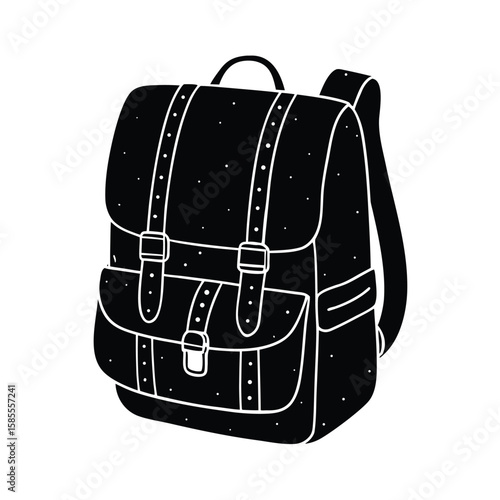 Classic black backpack with buckle straps and white dot accents silhouette