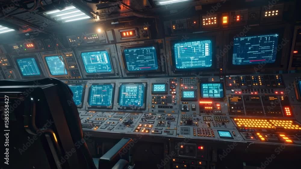 Futuristic Control Room with Advanced Technology and Intense Lighting Futuristic Control Room with Advanced Technology and Intense Lighting