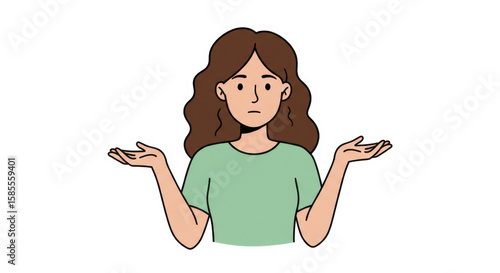 Cartoon Woman Shrugging with Confused Expression