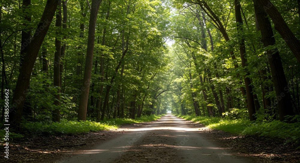 Fototapeta premium Serene Pathway Between Trees in a Lush Forest