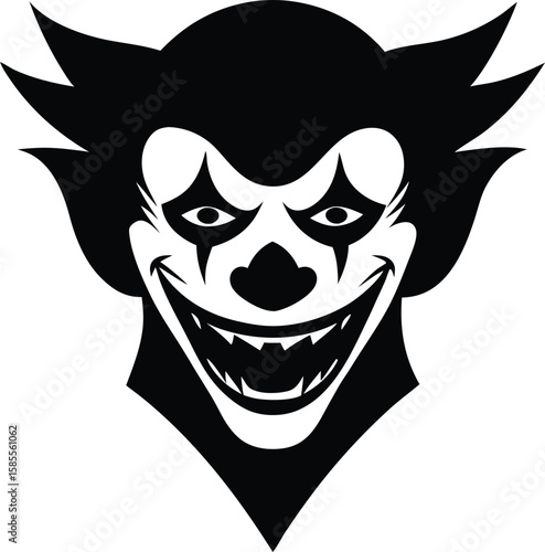 creepy clown face black and white Halloween silhouette vector