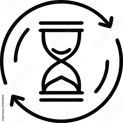 Hourglass icon with circular arrows symbolizing time, process, or workflow rotation