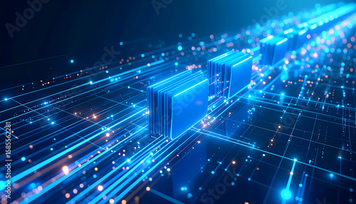 Abstract Blue Digital Data Network Background