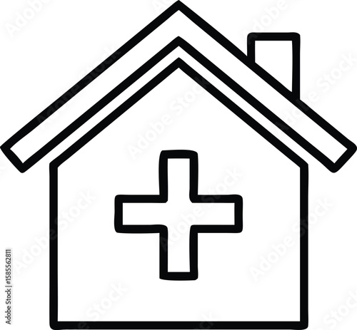 House with medical cross outline icon illustration for healthcare or hospital use