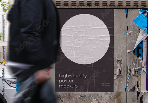 Urban Street Outdoor Glued Poster Advertising Texture Mockup Template on Wall