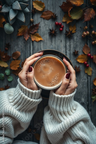 Woman’s Hands Holding a Cup in Knitted Sweater
