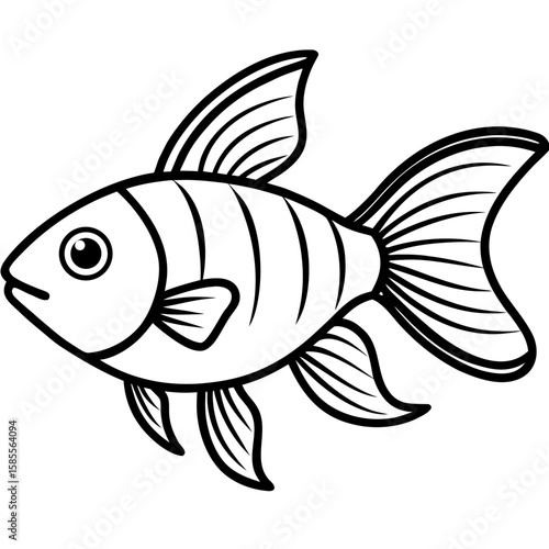 Goldfish Line Art Vector on White Background