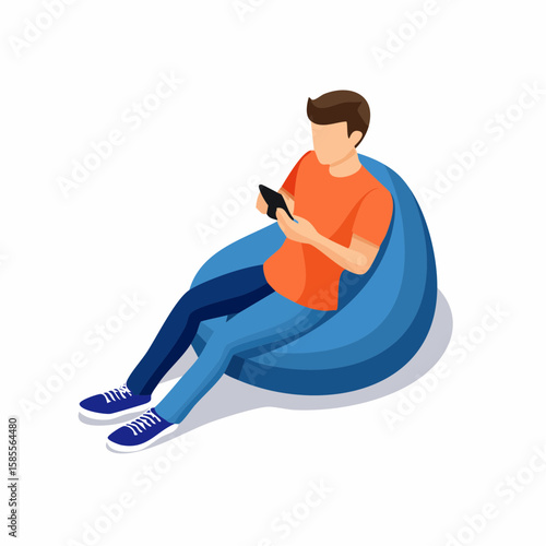 relaxed man using smartphone on a bean bag