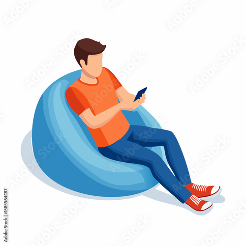 relaxed man using smartphone on a bean bag