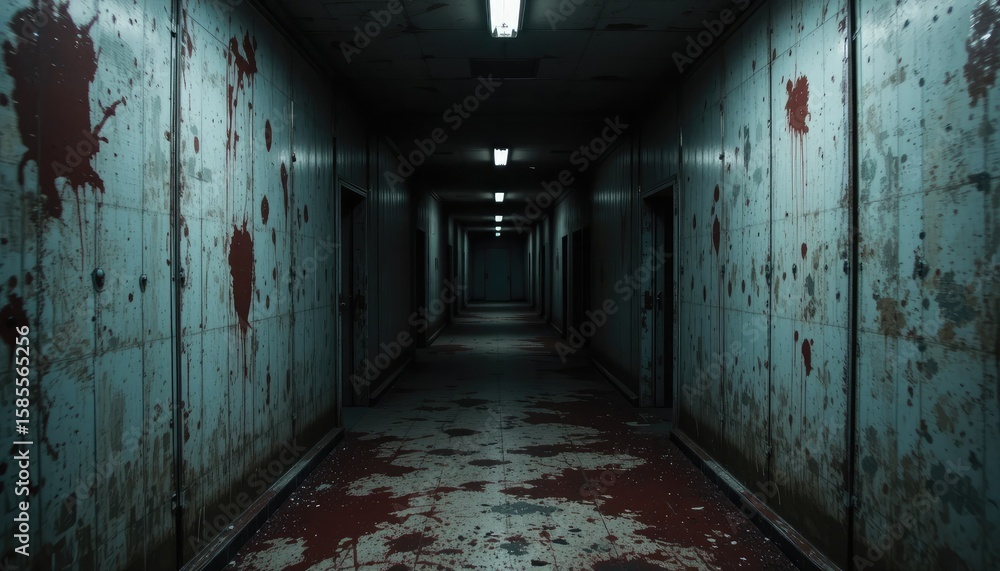Obraz premium Dark hallway blood splattered walls corridor