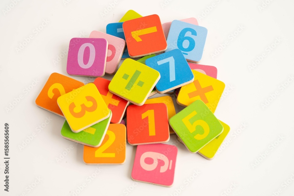 Number wood block cubes for learning Mathematic, education math concept. Number wood block cubes for learning Mathematic, education math concept.