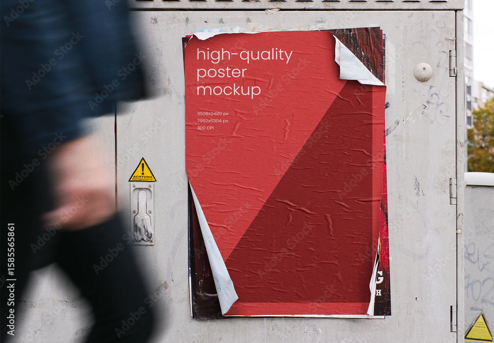 Urban Street Outdoor Glued Poster Advertising Texture Mockup Template ...