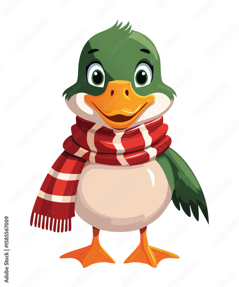 Obraz premium Adorable Cartoon Duck Wearing Striped Red Scarf