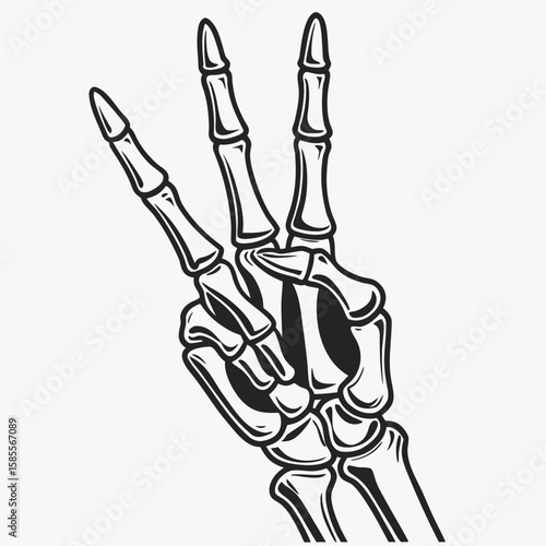 Skeleton Hand Showing Three Fingers Gesture Illustration Style