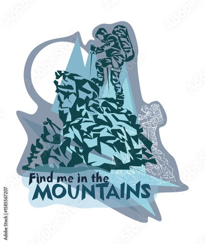 Man on the top of the mountain minimalistic concept for mountain tourism